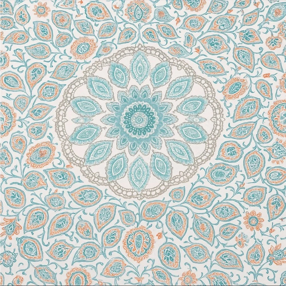 Cynthia Rowley Fabric Shower Curtain Boho Medallion Paisley Aqua Coral 72x72 